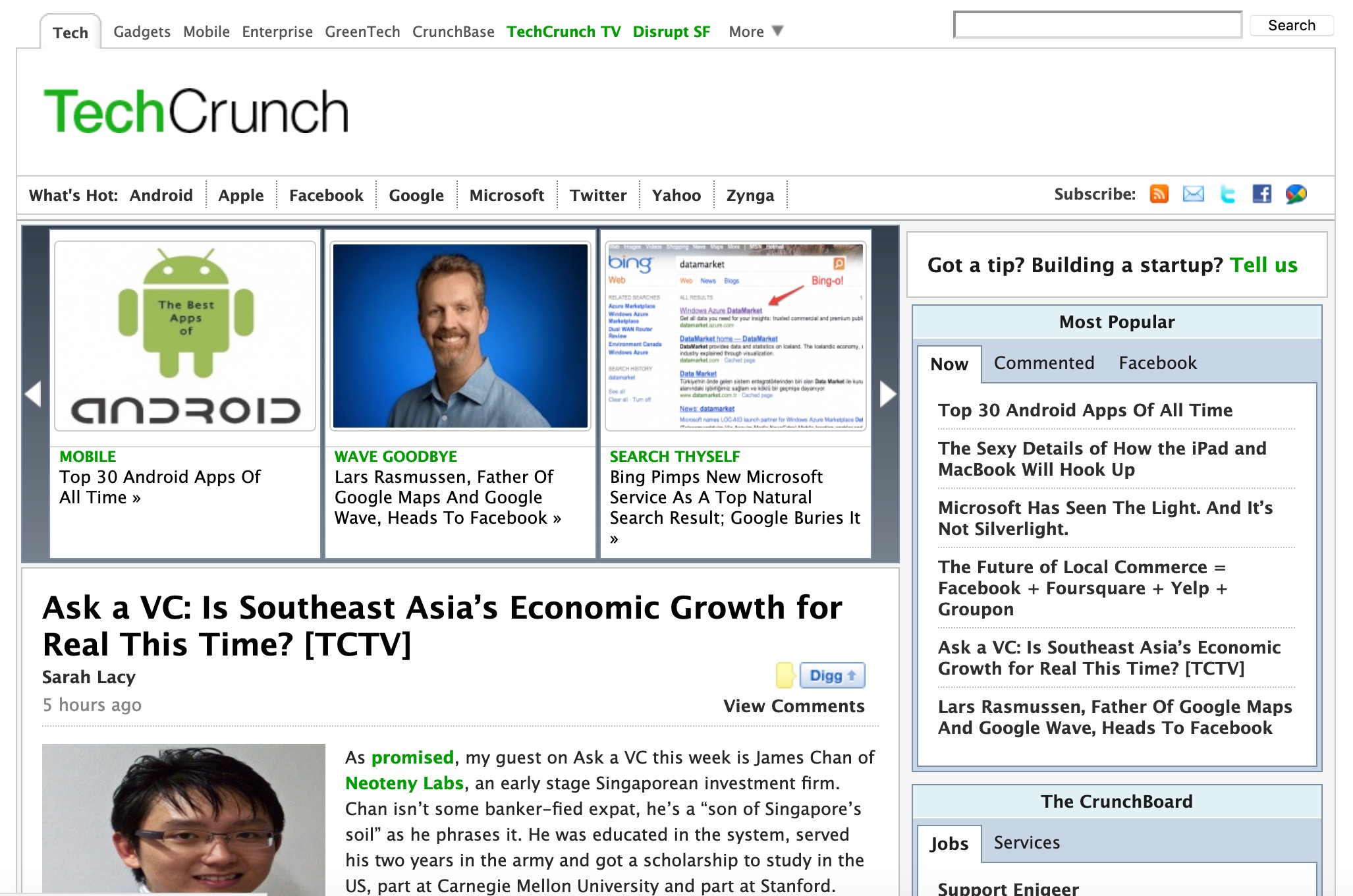 TechCrunch homepage (2010)